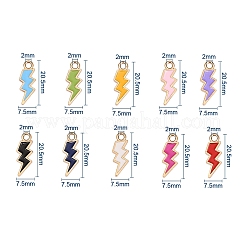 合金エナメルチャーム  ライトニング  ライトゴールド  ミックスカラー  20.5x7.5x1.5mm  穴：2mm  10色  5個/カラー  50個/箱&nbsp;ENAM-CJ0001-51