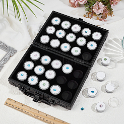 長方形の黒いアルミニウムとMDF製のオーガナイザーハンドル付きボックス  ABSプラスチックラウンドルースダイヤモンド梱包ケース30個付き  内部のスポンジ  ホワイト  20.1x14.3x6cm  小箱：3.2x1.85cm&nbsp;CON-WH0095-199