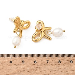 女性用304ステンレススチールダングルスタッドピアス  樹脂ビーズで  蝶結び  18KGP本金メッキ  26.5x20mm&nbsp;EJEW-F414-01G