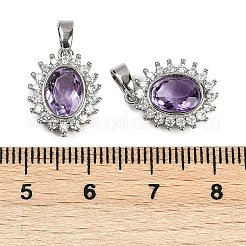 天然石アメジストペンダント  真鍮パーツとキュービックジルコニア  ラックめっき  オーバル  15x12x4.5~5mm  穴：4.5x2.7mm&nbsp;G-C172-07P-01