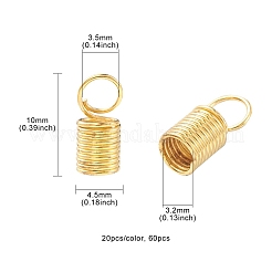 60本3色アイアンコードエンド  コイルコードエンド  ミックスカラー  10x4.5mm  穴：3.5mm  内径：3.2mm  20個/カラー&nbsp;IFIN-YW0003-23