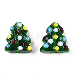 クリスマスをテーマにした手作りランプワークビーズ  クリスマスツリー  17x15mm&nbsp;XMAS-PW0001-213F