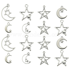 35pcs7スタイルチベットスタイルアロイペンダント  スター/ムーン  アンティークシルバー  18~37x15.5~25x2~2.5mm  穴：1.6~3mm  5個/スタイル&nbsp;FIND-FS0002-88