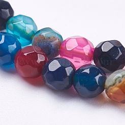 天然石瑪瑙ビーズ連売り  多面カット  ラウンド  染め  ミックスカラー  4mm  穴：0.5mm  約92個/連  36cm&nbsp;G-P365-03-4mm