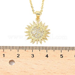 真鍮マイクロパヴェクリアキュービックジルコニア太陽ペンダントネックレス（女性用）  18KGP本金メッキ  17.52インチ（44.5cm）  ペンダント：20.5x18.5x3.5mm&nbsp;NJEW-S449-05A-G