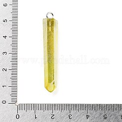電気メッキ天然クォーツペンダント  真鍮パーツ  弾丸  尖ったペンダント  プラチナ  きいろ  40~65x7~15mm  穴：3mm&nbsp;G-P315-B01-02P