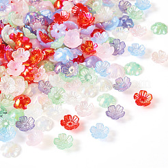 240個 6色UVメッキアクリルビーズキャップ  虹色の  5  - 花びらの花  ミックスカラー  10.5x4mm  穴：1.6mm  40個/カラー&nbsp;OACR-TA0002-94