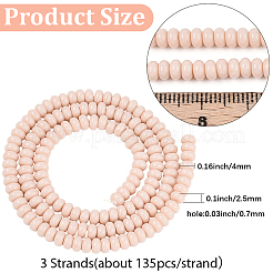 3starnds不透明スプレー塗装ガラスビーズ  ロンデル  パパイヤホイップ  4x2.5mm  穴：0.7mm  約135個/連  14.96インチ（38cm）&nbsp;GLAA-PA0001-35D