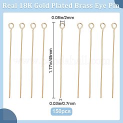 150本ブラスアイピン  長持ちメッキ  18KGP本金メッキ  21ゲージ  45mm  穴：2mm  ピン：0.7mm&nbsp;KK-CN0003-10