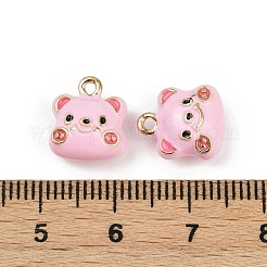 真鍮合金チャーム  エナメル  犬チャーム  ゴールドカラー  ラックめっき  パールピンク  11.5x10.5x6.5mm  穴：1.2mm&nbsp;KK-R226-13G