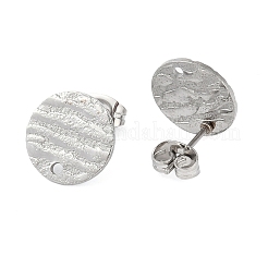 変色しない304ステンレススチールスタッドピアス金具  イヤナット/ピアスバックキャッチ＆ループ付き  テクスチャ  フラットラウンド  ステンレス鋼色  12x1mm  穴：1.4mm  ピン：0.7mm&nbsp;X-STAS-M228-U01-01P