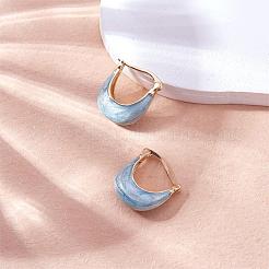 エナメルアーチフープピアス  女性のためのゴールデンブラスジュエリー  ブルー  17~18x16x6.5mm  ピン：0.5x1mm&nbsp;JE1109C