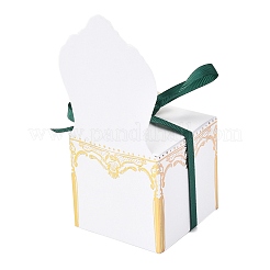 ロマンチックな結婚式のキャンディーボックス  リボンとレジンパール付き  椅子  グリーン  完成品：6.5x6.5x14.9cm&nbsp;X1-CON-L025-A01