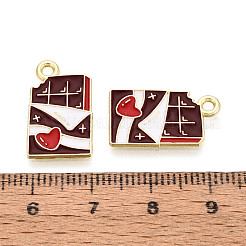 バレンタインデー合金エナメルペンダント  チョコレートチャーム  ゴールドカラー  暗赤色  19.5x11x1mm  穴：1.8mm&nbsp;ENAM-T023-20A