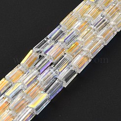 電気メッキ透明ガラスビーズ連売り  ABカラーメッキ  多面カット  長方形  クリアAB  4.8~5x2.5~3x2.5~3mm  穴：1mm  約96個/連  18.90''（48センチメートル）&nbsp;EGLA-H106-01A-AB01