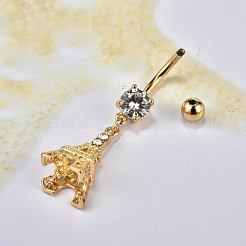 ピアス  真鍮キュービックジルコニアおへそリング  ベリーリング  304ステンレススチールバー付き  鉛フリー＆カドミウムフリー  エッフェル塔  透明  44mm  ペンダント：22x10mm  バー: 14 ゲージ (1.6mm)  バーの長さ: 3/8