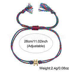 304ステンレススチール製アルファベットビーズ調節可能ブレスレット  マルチカラーコットンコード二重層ブレスレット（女性・男性用）  文字m  11.02インチ（28cm）&nbsp;IC6774-13