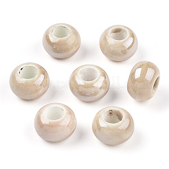 釉薬をかけた磁器製のロンデルビーズ  光沢のあるセラミックビーズ  ナバホホワイト  13x8.5~9mm  穴：5mm&nbsp;PORC-Q219-13x9-F13