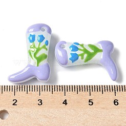 焼き絵の具、ガラス、エナメル、ビーズ  花の靴  ライラック  24x17x8~8.5mm  穴：1.4mm&nbsp;BLOW-D300-01E