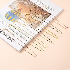 304ステンレススチールリンクチェーンネックレス  エナメルとカニカン付き  ゴールドカラー  ミックスカラー  15.75インチ（40cm）&nbsp;NJEW-JN03084