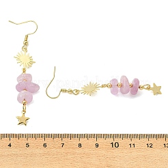 304ステンレススチールダングルイヤリング  星と太陽  天然クンツァイトを使用した  ゴールドカラー  68x13mm&nbsp;EJEW-JE07301-01