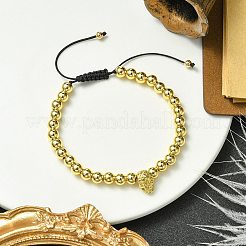 調節可能なスカル＆ラウンド真鍮編みビーズブレスレット、女性と男性用  ゴールドカラー  内径：2-1/2~3-3/4インチ（6.2~9.5cm）&nbsp;BJEW-JB10822