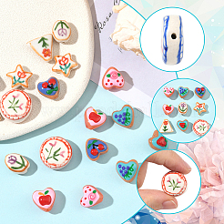 20個10スタイルの花をテーマにした手作りの磁器ビーズ  手描きの陶器ビーズ  光沢釉の磁器  混合図形  13.5~19.5x12~20.5x5.5~10.5mm  穴：1.2~1.8mm  2個/スタイル&nbsp;LAMP-SC0001-64