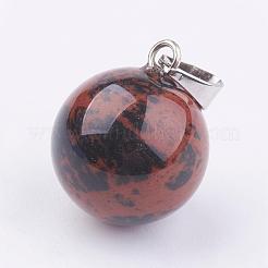 天然石ペンダント  真鍮の留め金付き  混合石  ラウンド  ミックスカラー  18x14mm  穴：6x2mm  12個/箱&nbsp;G-S045-13-B