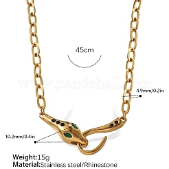 304ステンレススチール製パヴェグリーンキュービックジルコニアスネークペンダントネックレス（女性用）  ゴールドカラー  17.72インチ（45cm）&nbsp;WGE46FD-01