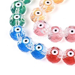 透明ガラスエナメルビーズ連売り  フラットラウンド＆イービルアイ  多面カット  ミックスカラー  7.5~8x4.5~5mm  穴：1~1.2mm  約50個/連  14.57インチ（37cm）&nbsp;GLAA-N061-01