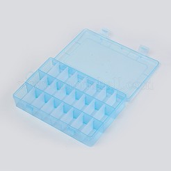 プラスチック製の取り外し可能なビーズ容器  ふた付き  24のコンパートメント  長方形  ディープスカイブルー  19.5x13x3.6cm&nbsp;CON-WH0070-84B