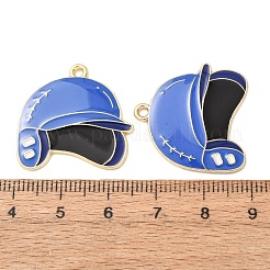 野球ボール合金エナメルペンダント  ゴールドカラー  野球ヘルメットのチャーム  24.5x25x2mm  穴：1.8mm&nbsp;AL-CBA2679-07B-G02