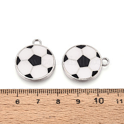環境に優しい合金エナメル中空ペンダント  スポーツチャーム  サッカーの模様とフラットラウンド  プラチナ  ホワイト  24x20x2.5mm  穴：3mm&nbsp;X-PALLOY-R122-09