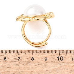 調節可能な真鍮とABSプラスチックのパールカフリング  花  ホワイト  18KGP本金メッキ  29x30mm  内径：19mm&nbsp;RJEW-G368-07G