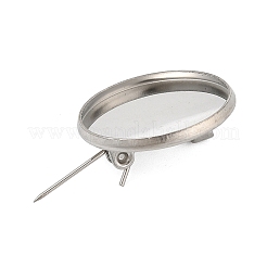 304ステンレススチールブローチカボションセッティング  フラットラウンド  ステンレス鋼色  19.5mm  トレイのサイズ：18mm&nbsp;STAS-E547-08D-P