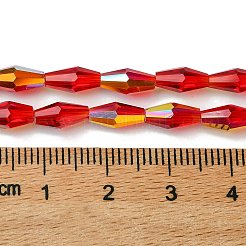 透明電気メッキガラスビーズ連売り  ABカラーメッキ  多面カット  双円錐形  レッド  8x4mm  穴：0.8mm  約63~66個/連  20.47~21.26インチ（52~54cm）&nbsp;GLAA-K064-05A-AB01