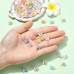 100 個の abs プラスチック模造真珠のペンダント  蝶  304ステンレススチール製金具付き  ミックスカラー  7.6mm  穴：2.3mm&nbsp;PALLOY-CJ00179