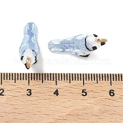 スプレー塗装された不透明樹脂ペンダント  鳥のチャーム  金メッキ鉄ループ付き  コーンフラワーブルー  16.5x22x7mm  穴：2mm&nbsp;RESI-K203-18