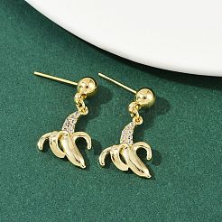 フルーツをテーマにした真鍮製のダングルスタッドピアス  ラックめっき  長持ちメッキ  鉛フリー＆カドミウムフリー  18KGP本金メッキ  21~24x6~12mm&nbsp;EJEW-Z115-04G