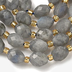 天然石ラブラドライトビーズ連売り  多面カット  ライス  シードビーズで  8x7mm  穴：0.8mm  約37個/連  15.75''（40センチメートル）&nbsp;G-F809-A47-01