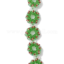 女性用手作りガラスシードクリスマスリースビーズブレスレット  薄緑  7-1/8インチ（18cm）&nbsp;BJEW-MZ00060