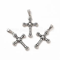 イオンプレーティング（IP）304ステンレスペンダント  201ステンレススチール留め具  クロスチャーム  アンティークシルバー  26x17x3mm  穴：3x6mm&nbsp;STAS-M089-21AS
