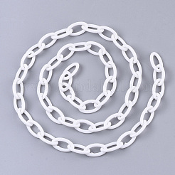 不透明なアクリルアズキチェーン  馬の目  ホワイト  13x8x2mm  18.5インチ〜19.29インチ（47~49cm）/連&nbsp;X-SACR-N010-001K
