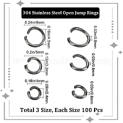 304ステンレススチールオープン丸カン300個  イオンプレーティング（ip）  ラウンド  ブラック  20ゲージ  4~6x0.8mm  内径：2.4~4.4mm  100個/スタイル&nbsp;STAS-BBC0008-85