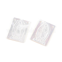 マザーオブパールシェルペンダント  刻まれた処女の長方形  貝殻色  15x12x2.5mm  穴：0.8mm&nbsp;SSHEL-S264-005