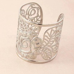 女性用中空合金カフバングル  ローズ  銀  内径：2-3/8インチ（6cm）&nbsp;FS-WGDA091-02