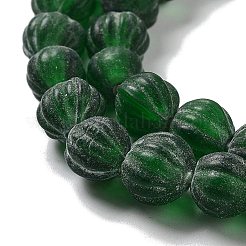 手作りのネパールランプワークビーズ  カボチャ  濃い緑  10.5x9.5mm  穴：1.5mm  約64個/連  25.79''（65.5センチメートル）&nbsp;LAMP-Z008-05A