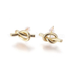 真鍮製スタンドピアス  プラスチック製のピアスキャッチで  長持ちメッキ  結び目  ミックスカラー  8x17x4mm  ピン：0.7mm&nbsp;EJEW-F809-02