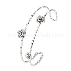 女性用304ステンレススチールカフバングル  花バラ  ステンレス鋼色  内径：2.50x1.89インチ（6.35x4.8cm）&nbsp;BJEW-P377-03P