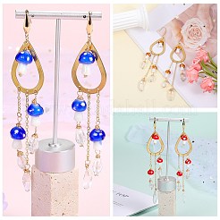 天然クォーツ クリスタル ティアドロップ & ランプワーク マッシュルーム シャンデリア イヤリング  女性用ゴールデン 316 サージカルステンレス ロングタッセル ドロップイヤリング  ブルー  120x20mm  ピン：0.8mm&nbsp;EJEW-SW00018-01